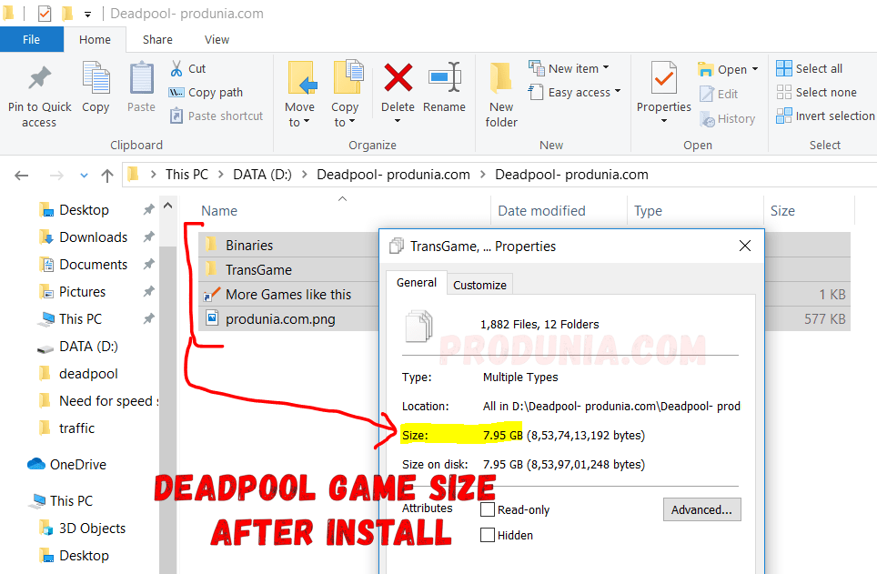 Deadpool game size after installing 