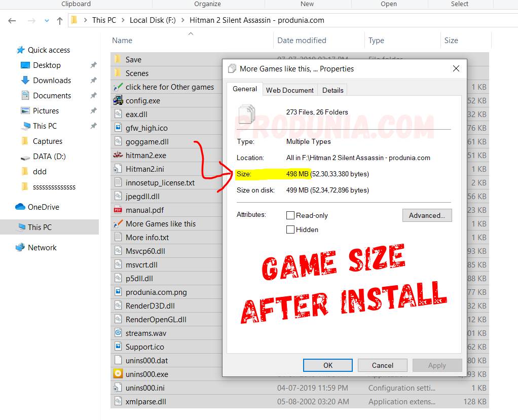 game size after installation