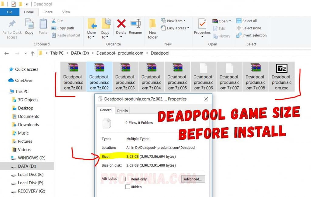 Deadpool  game size before install