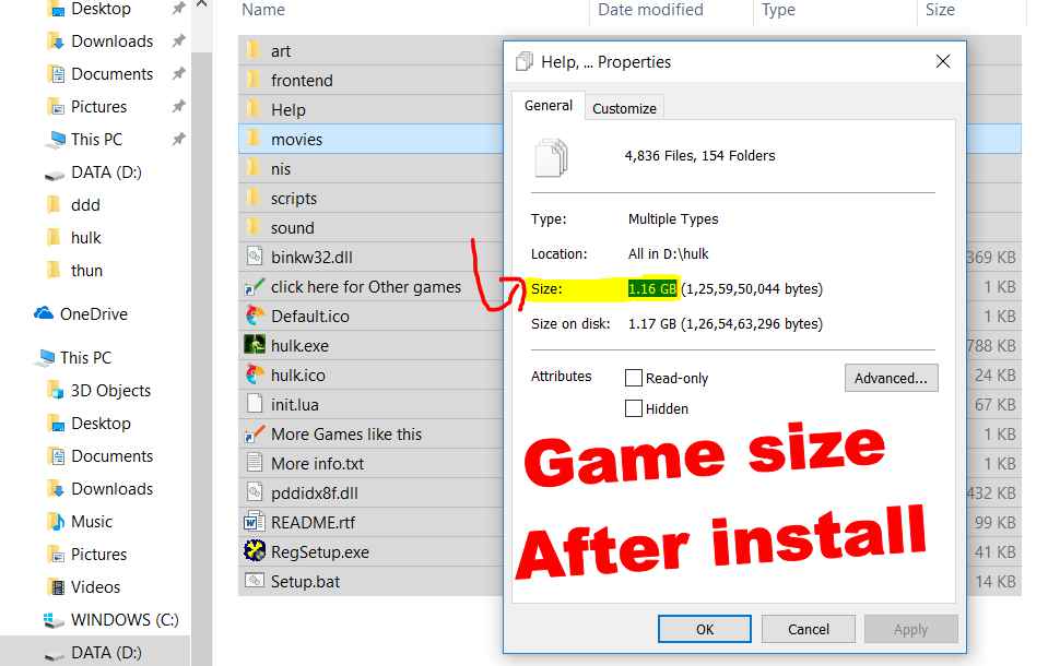 highly compressed game size  after installing