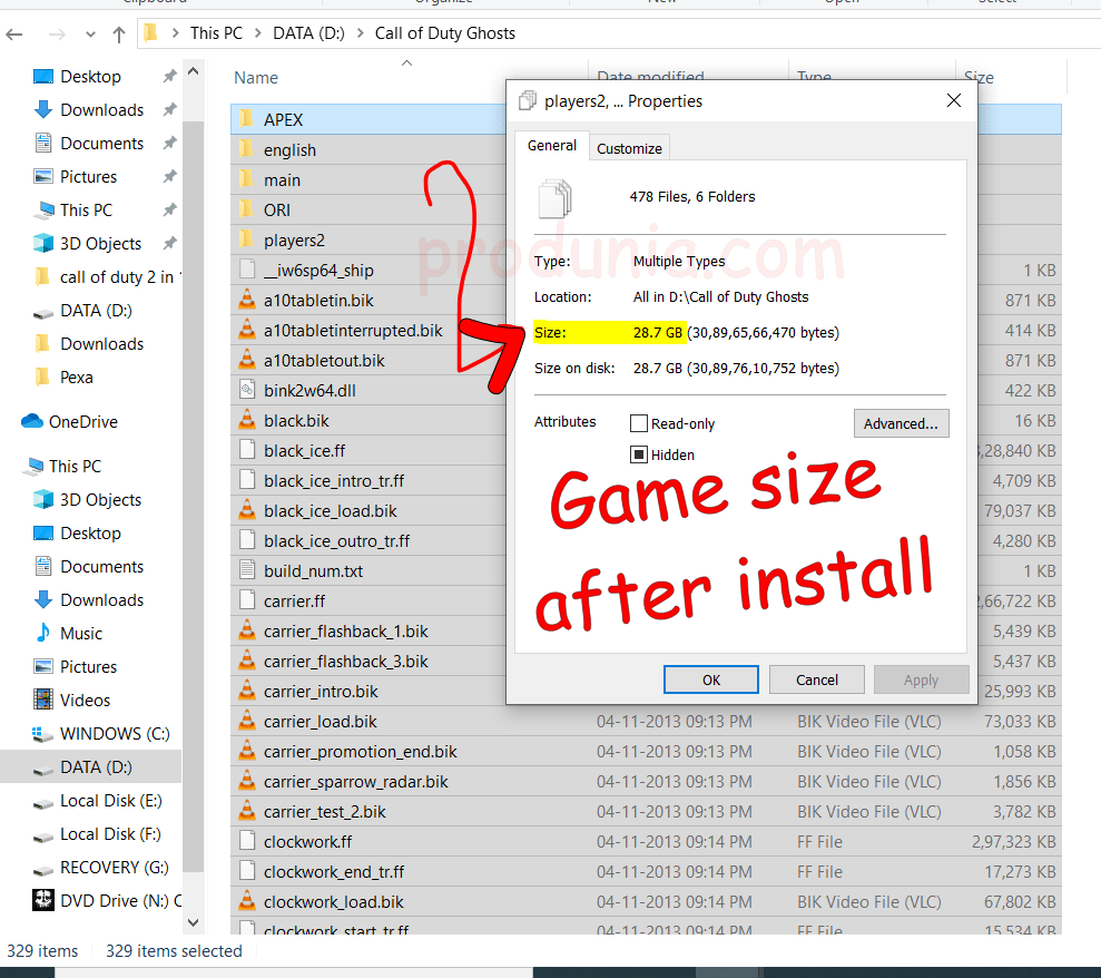 COD Ghosts Game size after install