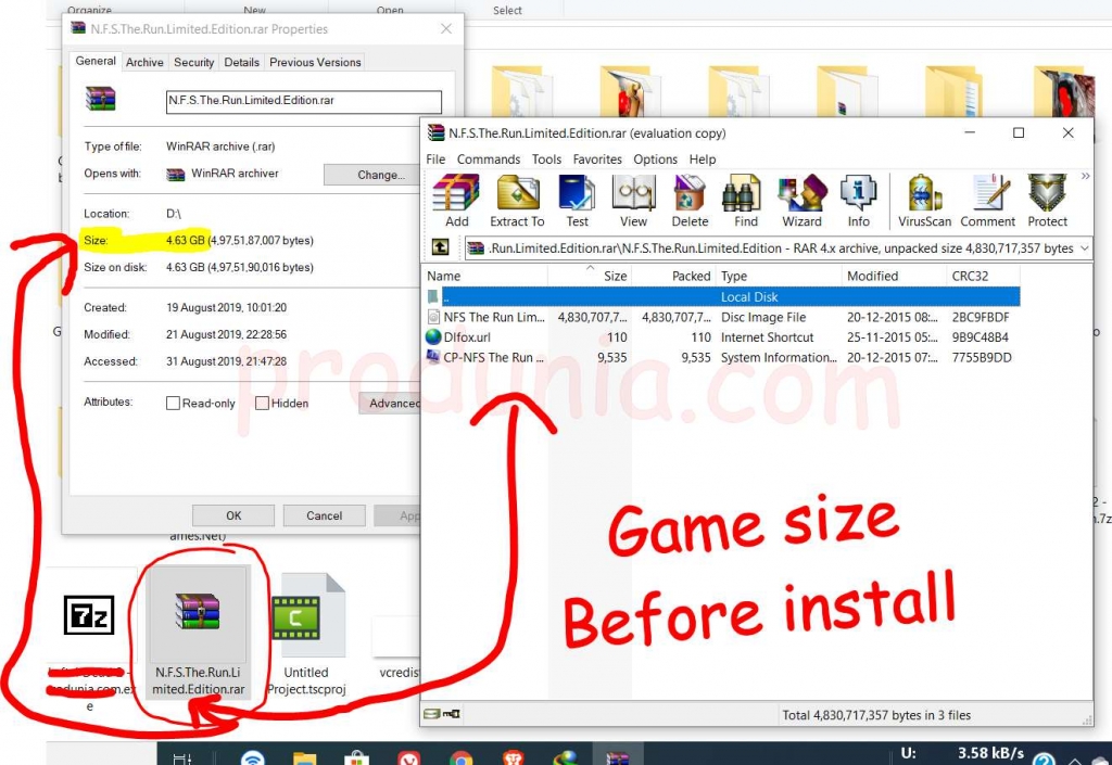 Game size before install