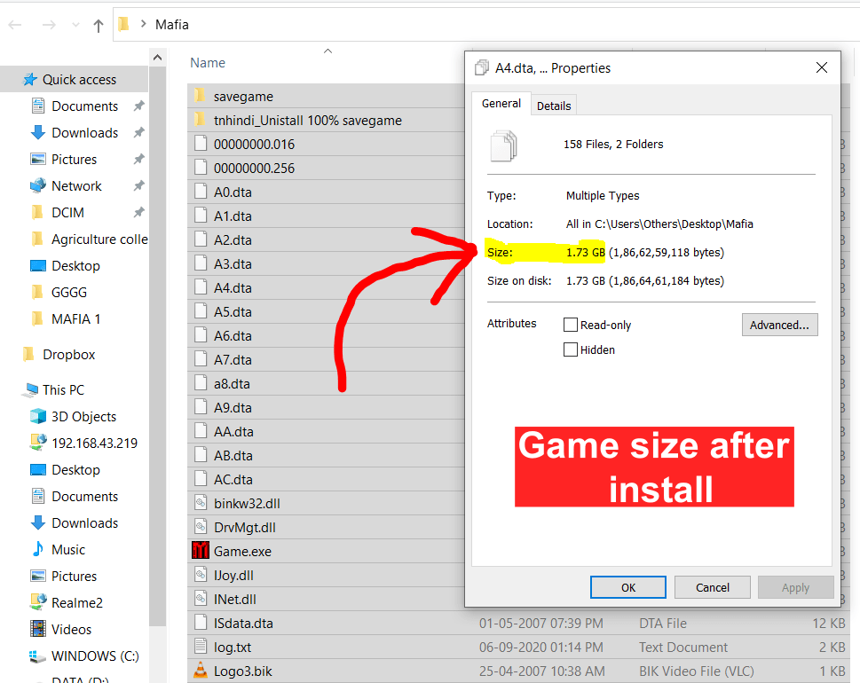 Game size after install