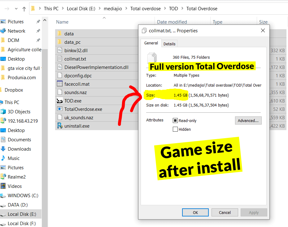 Game size after install - Total overdose