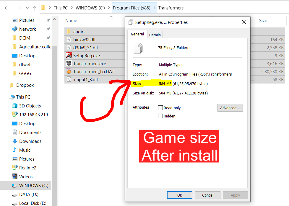 Game size after install