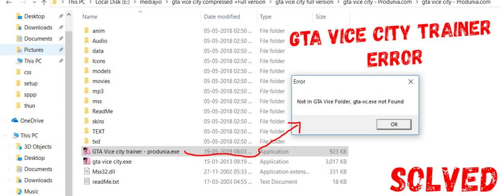not in GTA vice folder GTA-vc.exe not found – Solved