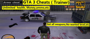 GTA 3 trainer(cheats) download for unlimited health and money, etc