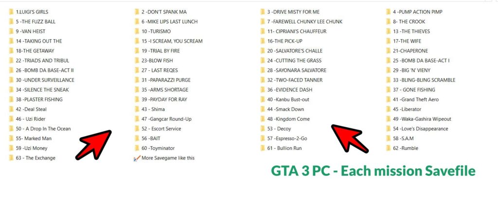 GTA 3 PC - Each mission Savegame file
