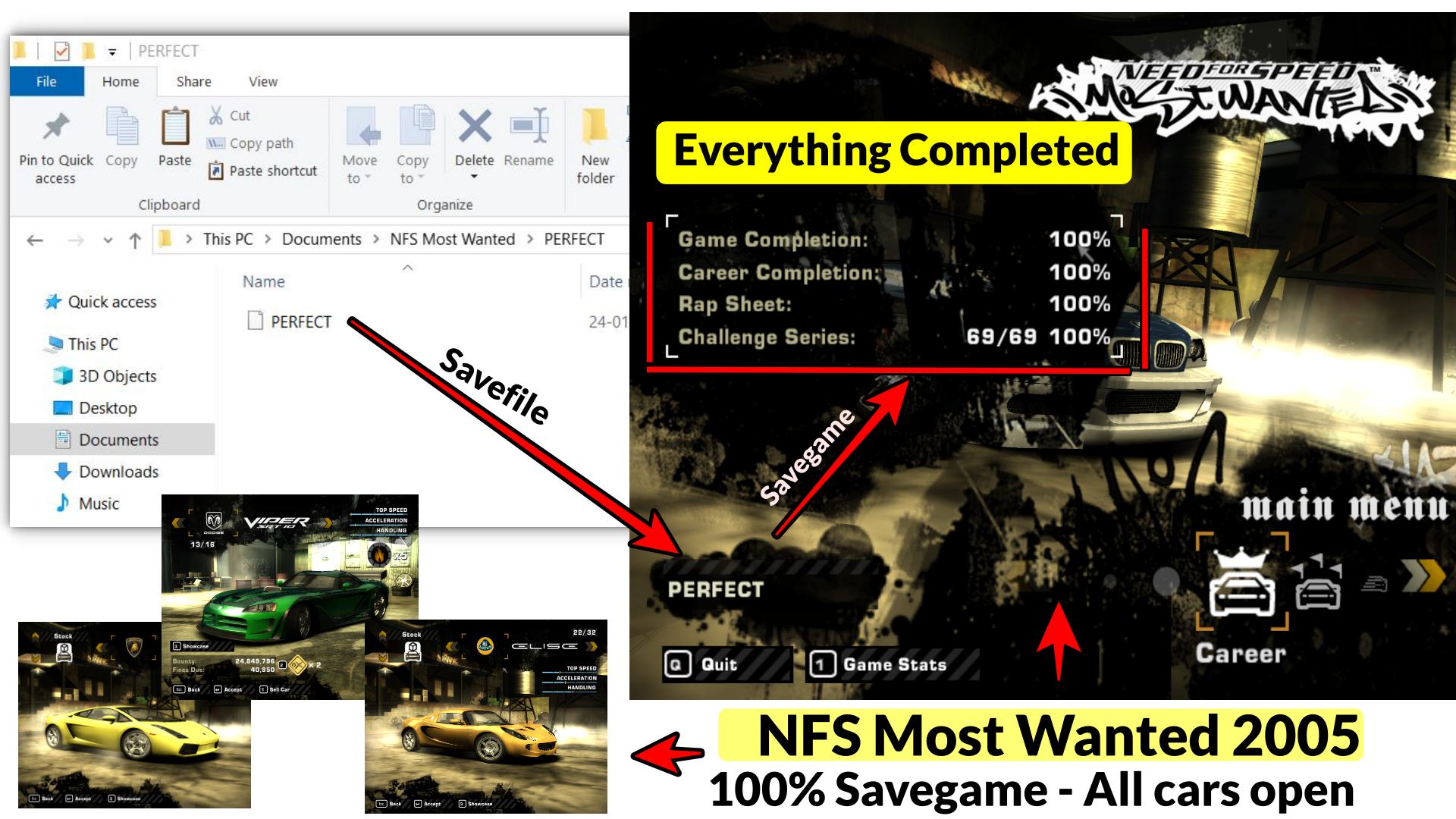 NFS Most Wanted 2005 PC- 100% Savegame - All cars unlocked